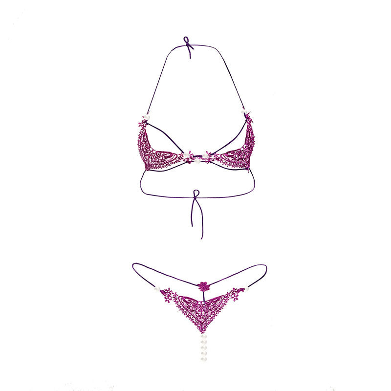 Pearly Cage Strap Bra and Panty Set-Purple-Theone Apparel