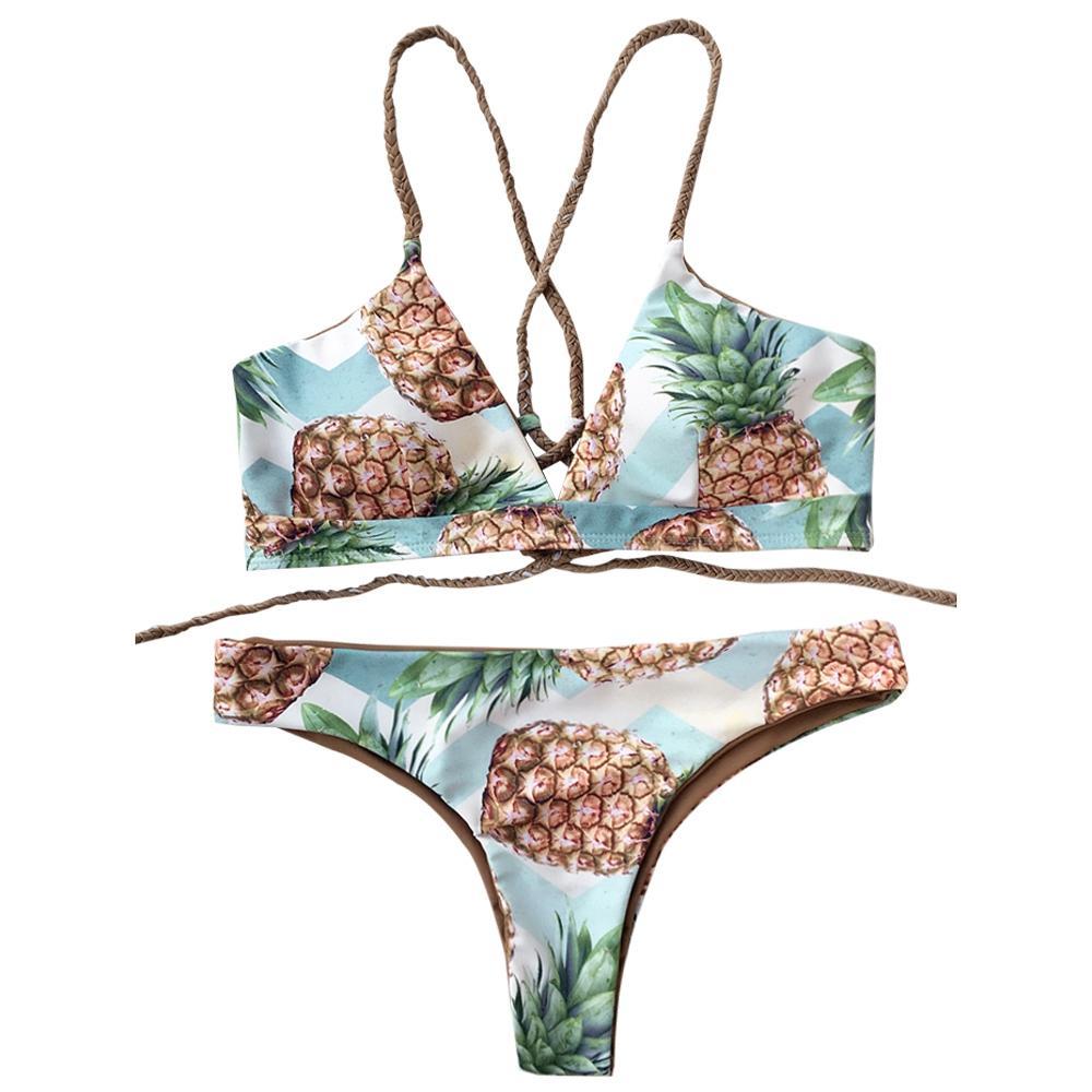 Set bikini bertali nanas cetak