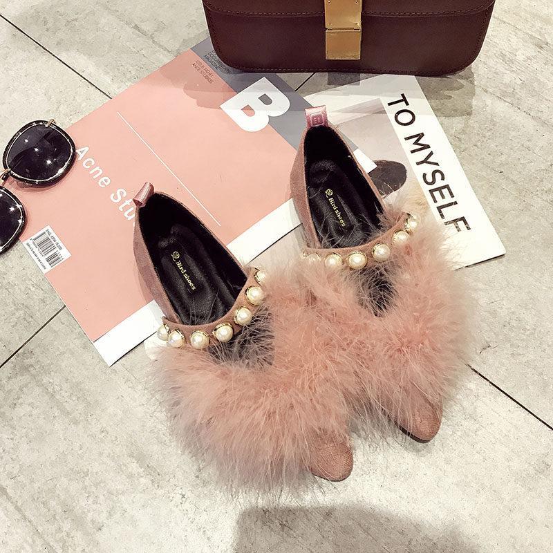 Furry Pearl Trim Fashion Flats