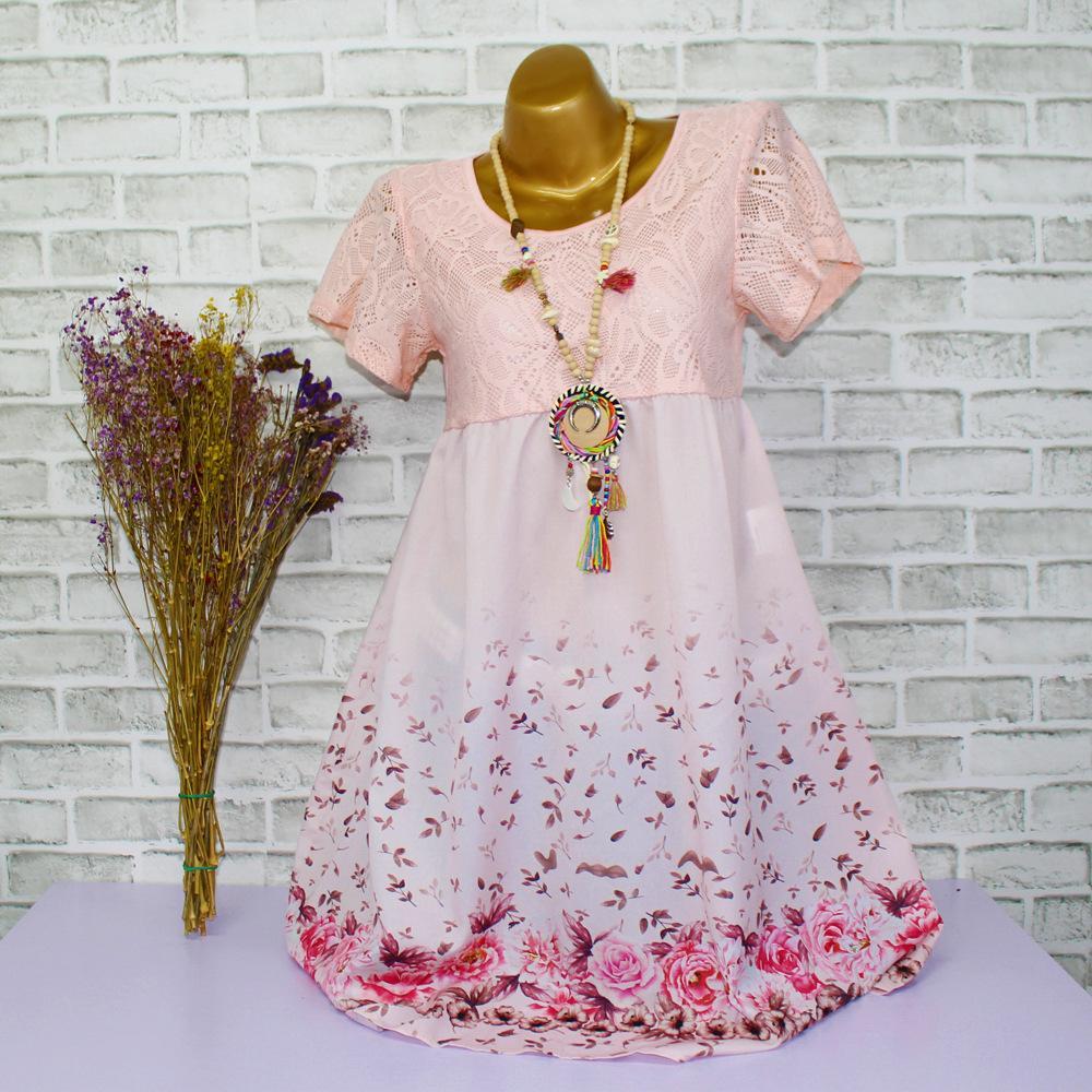 Pink Lace Rose Print Dress-Pink-Theone Apparel