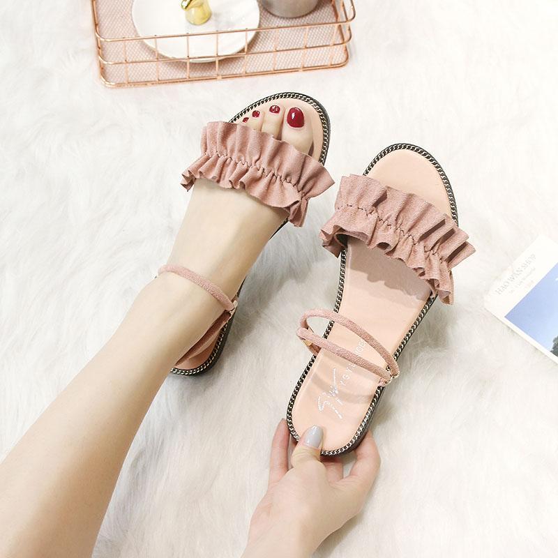 Sandal Slider Tali Ruffle Suede