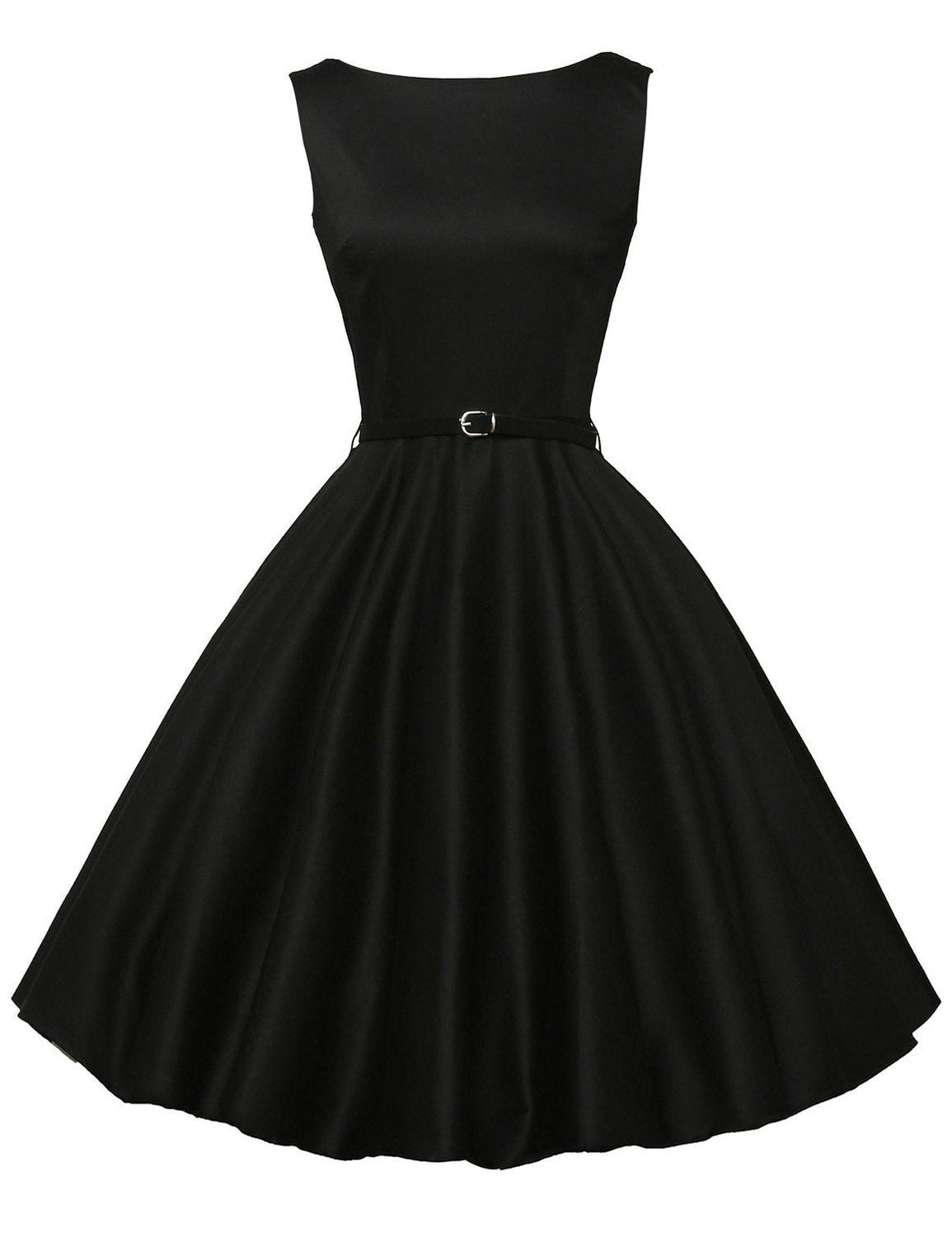 Pleat Persuasion Belted Cocktail Dress-Black-Theone Apparel