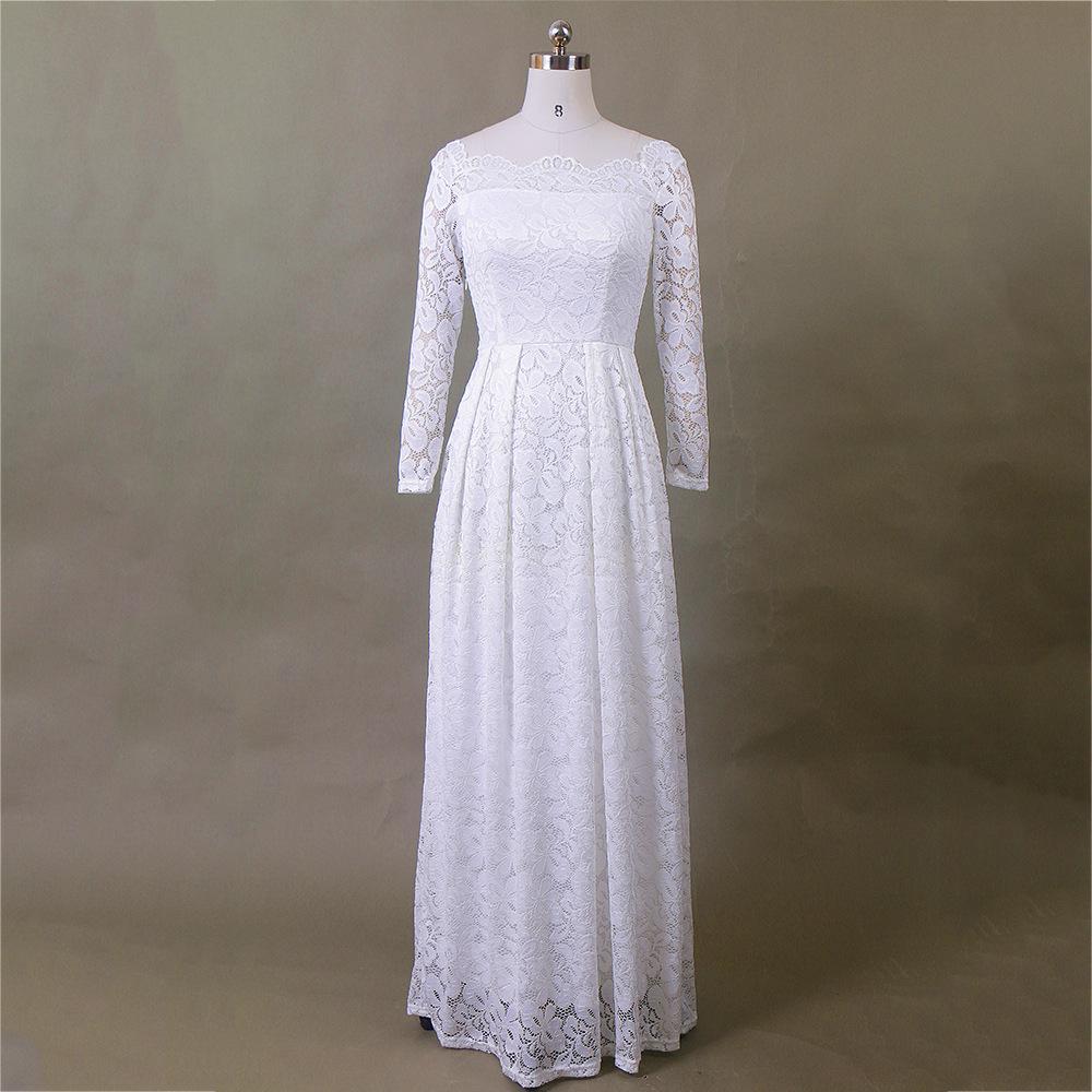 Pleated Lace Sleeve Bridal Gown-White-Theone Apparel