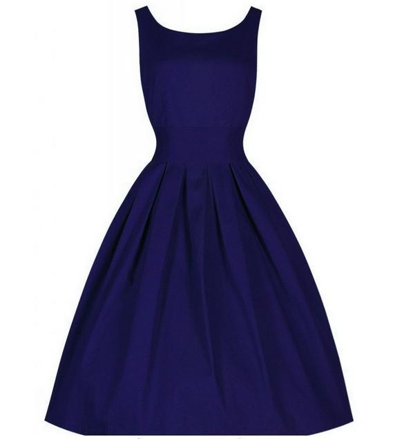 Pleated Scoop Neck A Line Dress-Blue-Theone Apparel