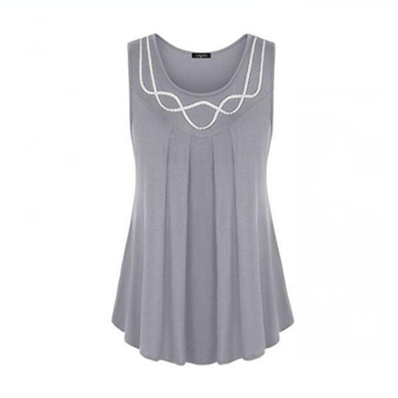 Pleated Sleeveless Shell Top-Gray-Theone Apparel