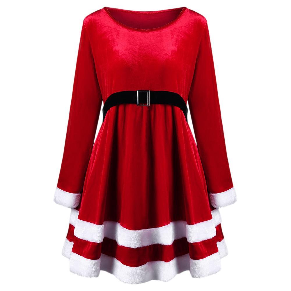 Plus Size Christmas Long Sleeve Dress-Red-Theone Apparel
