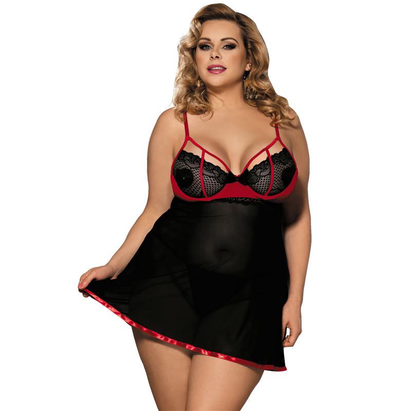 Plus Size Red & Black Mini Dress-Black/Red-Theone Apparel