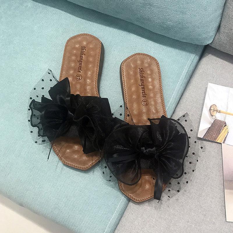 Polka Dot Bow Top Sliders-Black-Theone Apparel