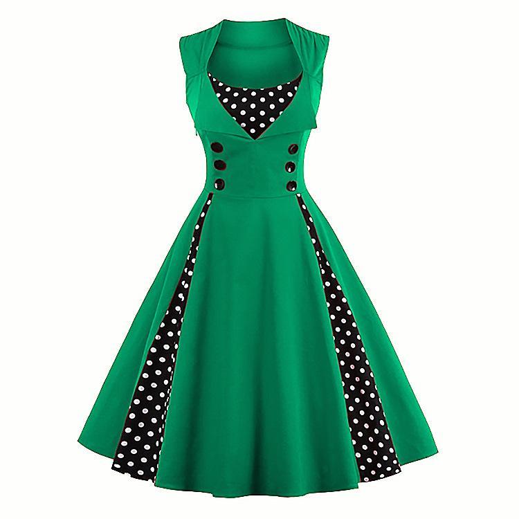 Polka Dot pregas vestido retro