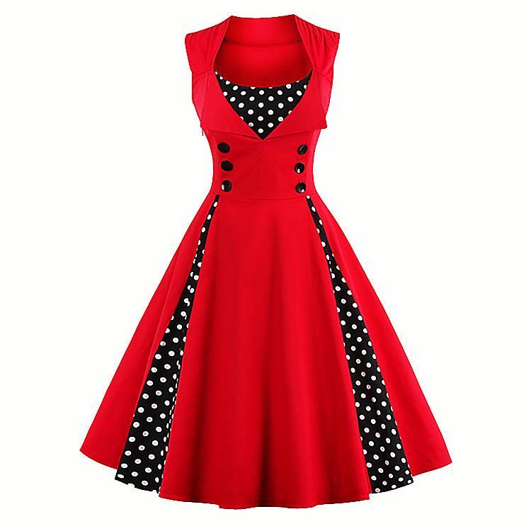 Polka Dot pregas vestido retro