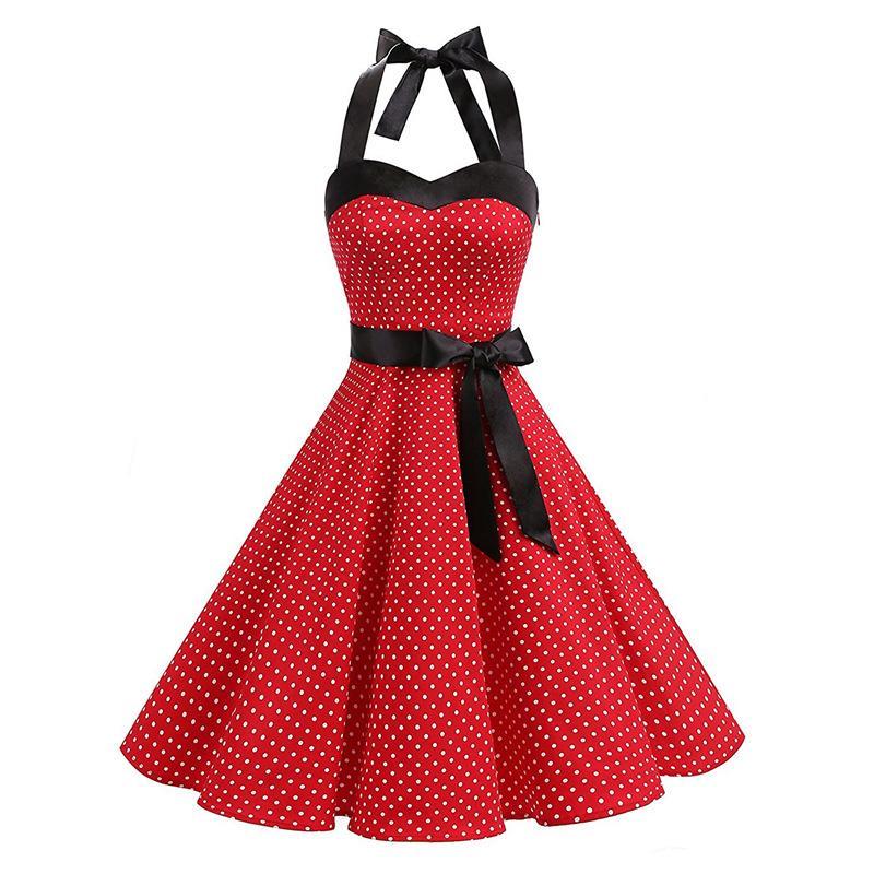 Polka gestippelde taille tie -jurk