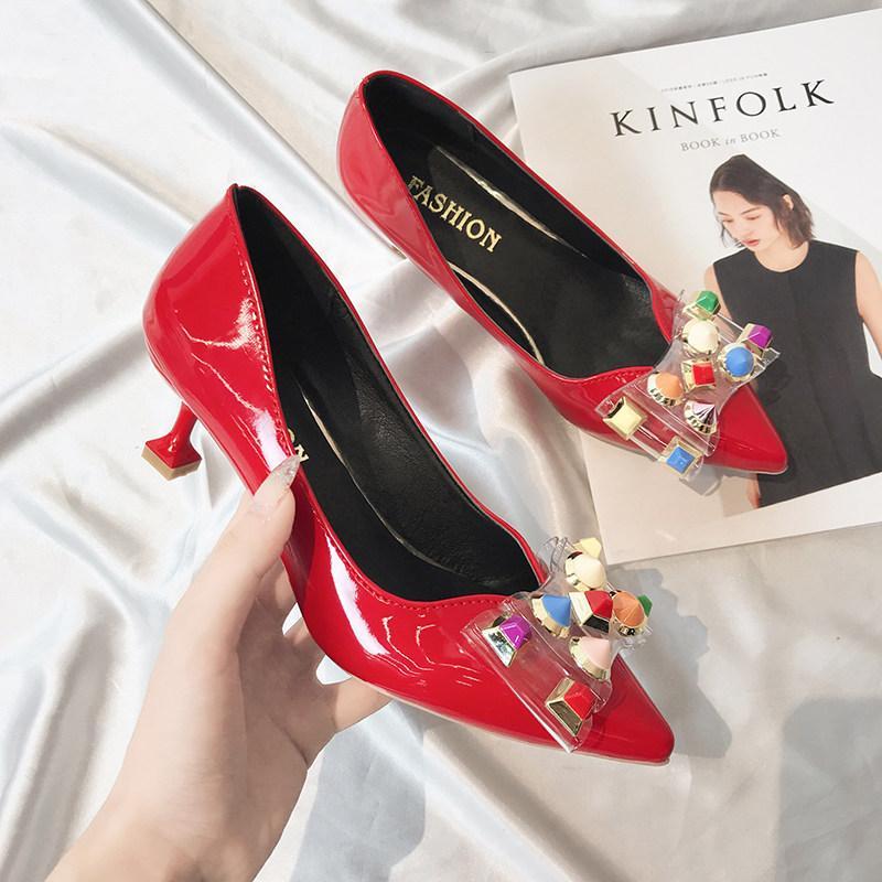 Studded Clear Bow Kitten Heels