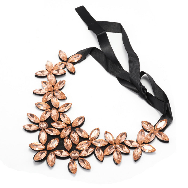 Rhinestone Floral Necklace-Champagne-Theone Apparel