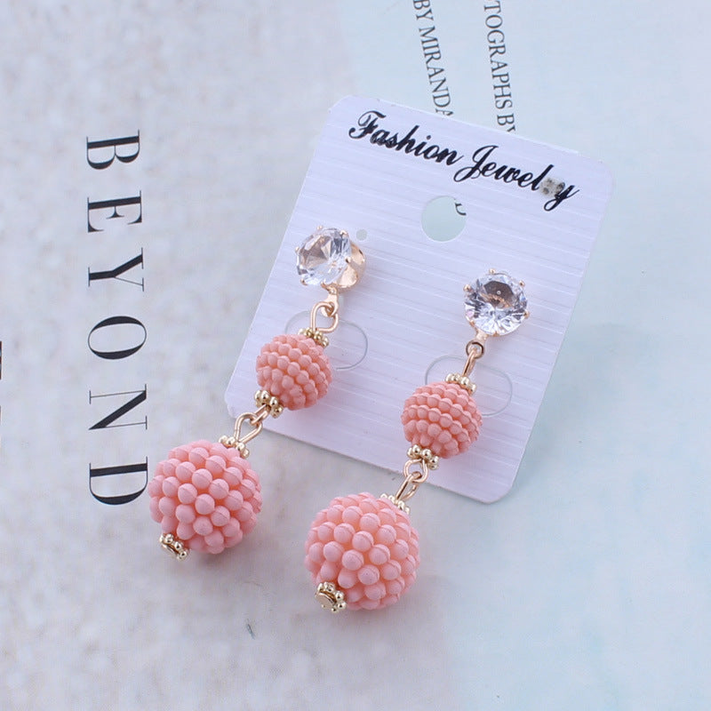Ribbed Asymmetrical Sphere Drop Earrings-Pink-Theone Apparel