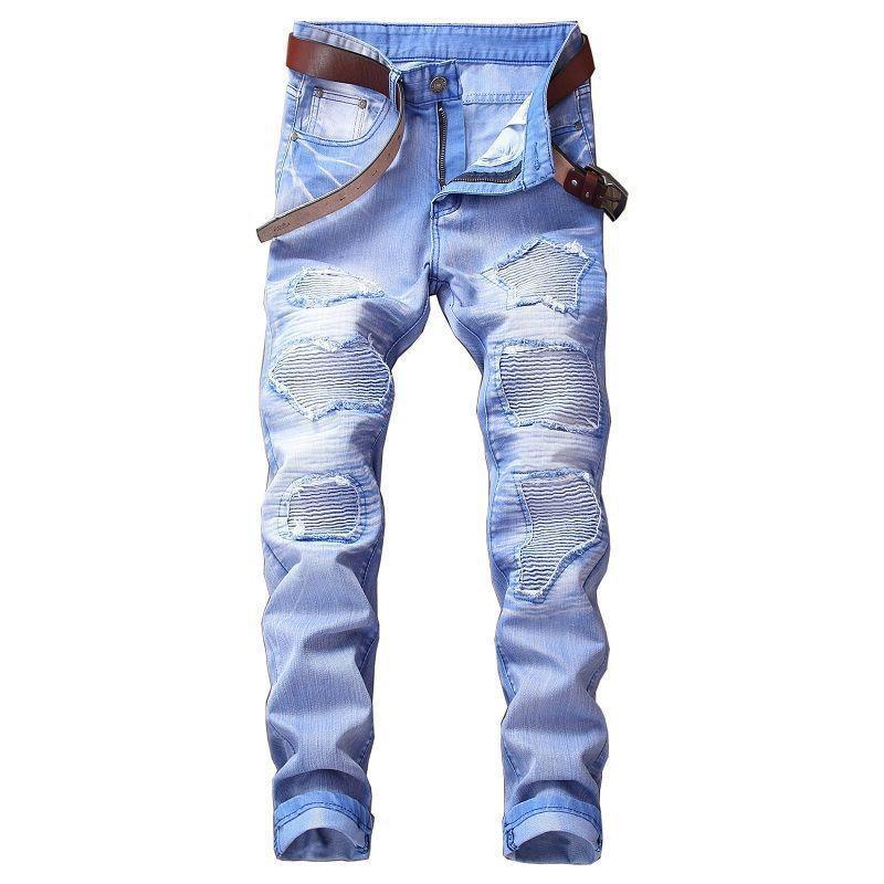 Ripped Skinny Jeans with Belt-Sky Blue-Theone Apparel