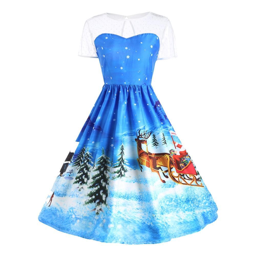 Santa Claus Christmas Party Gown-Blue-Theone Apparel