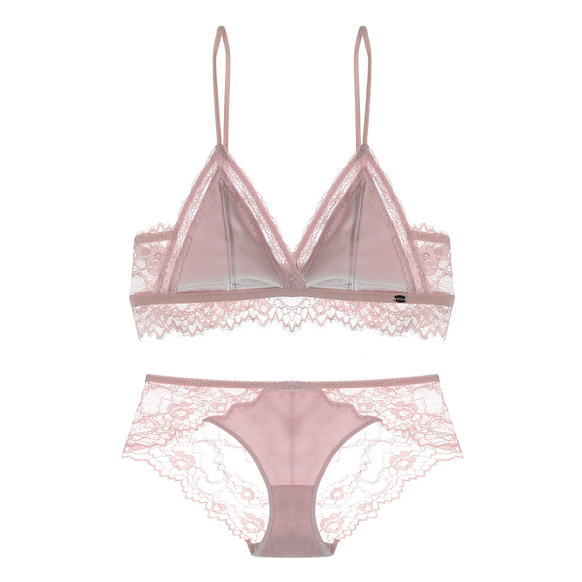 Satiny Lace Triangle Bra and Panty Set-Pink-Theone Apparel