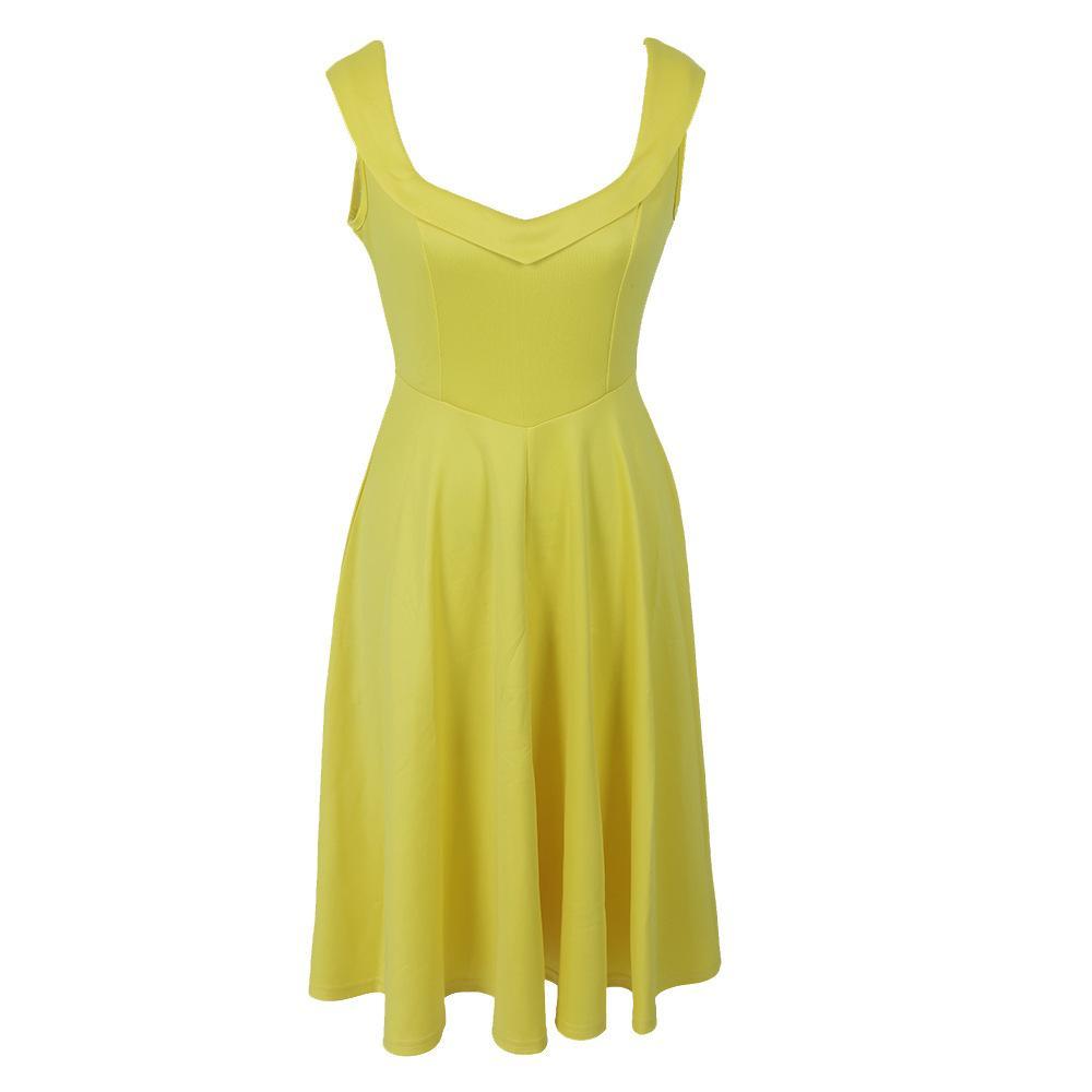 Scoop Neck Ruffle Pleat Dress