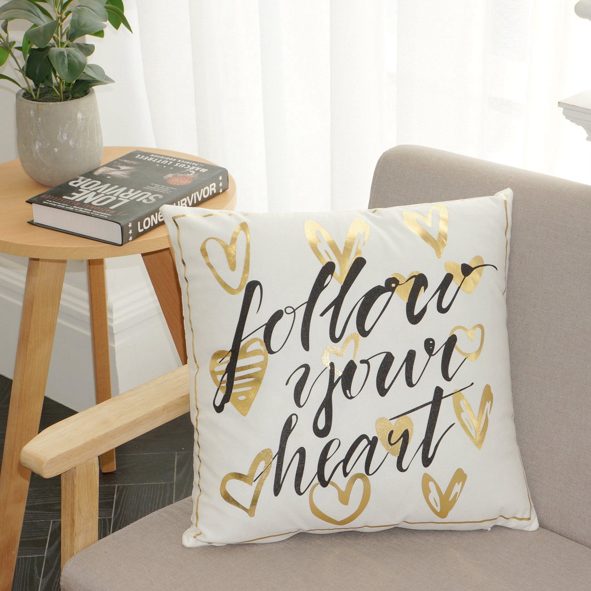 Scripted Gold Foil Pillow Covers