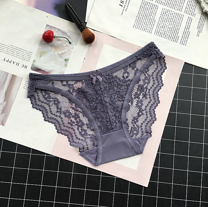 See Through Lace Briefs Style Panties-Dark Purple-Theone Apparel