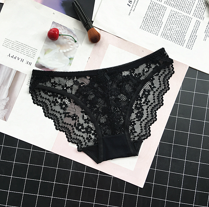 See Through Lace Briefs Style Panties-Black-Theone Apparel