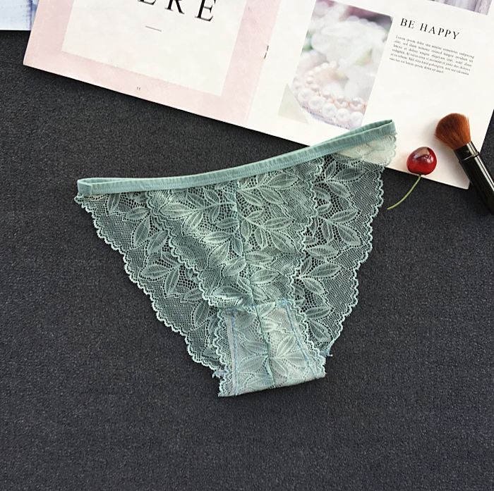 Semi See Through Lace Briefs Panties-Green-Theone Apparel