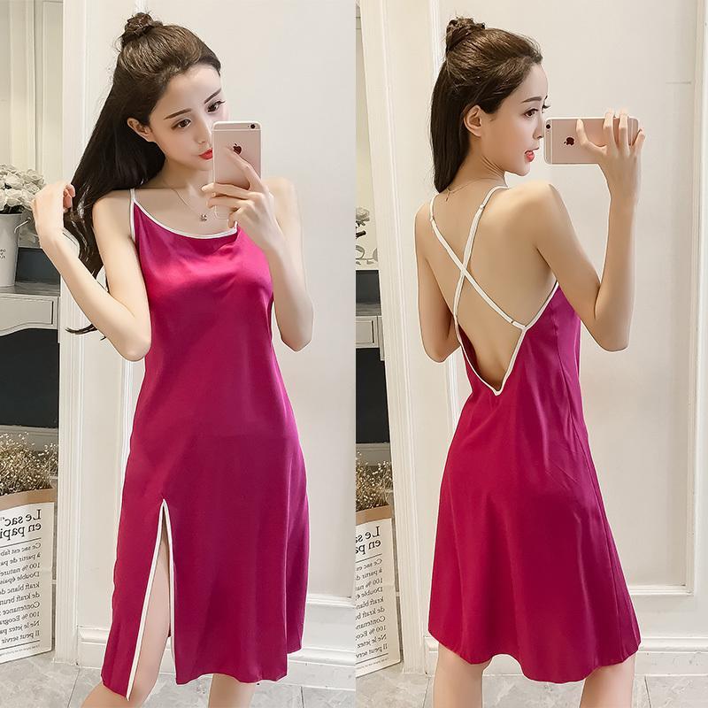 Sexy Slit Satiny Sleep Gown