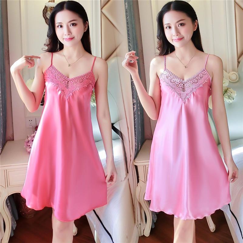 Sheer Illusion Trim Silky Nightie Dress