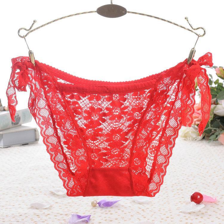 Side Tie Sheer Lace Hipster Panty-Red-Theone Apparel