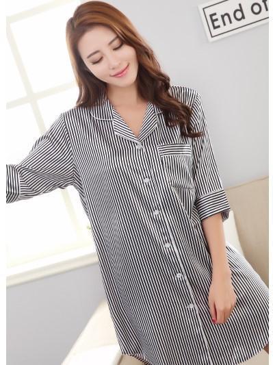 Silky Sleep Shirt with Piped Trim - Theone Apparel