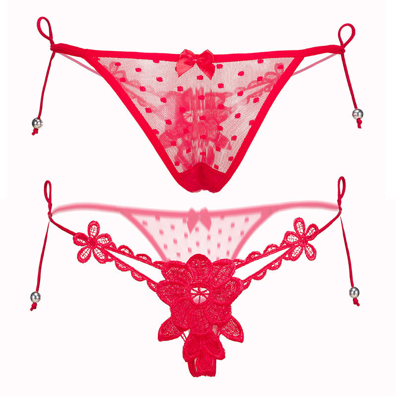 Simple Lace Front High Waist String Thong-Red-Theone Apparel