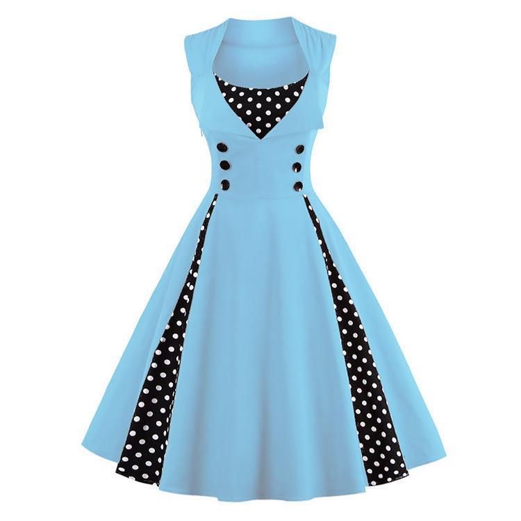 Polka Dot pregas vestido retro