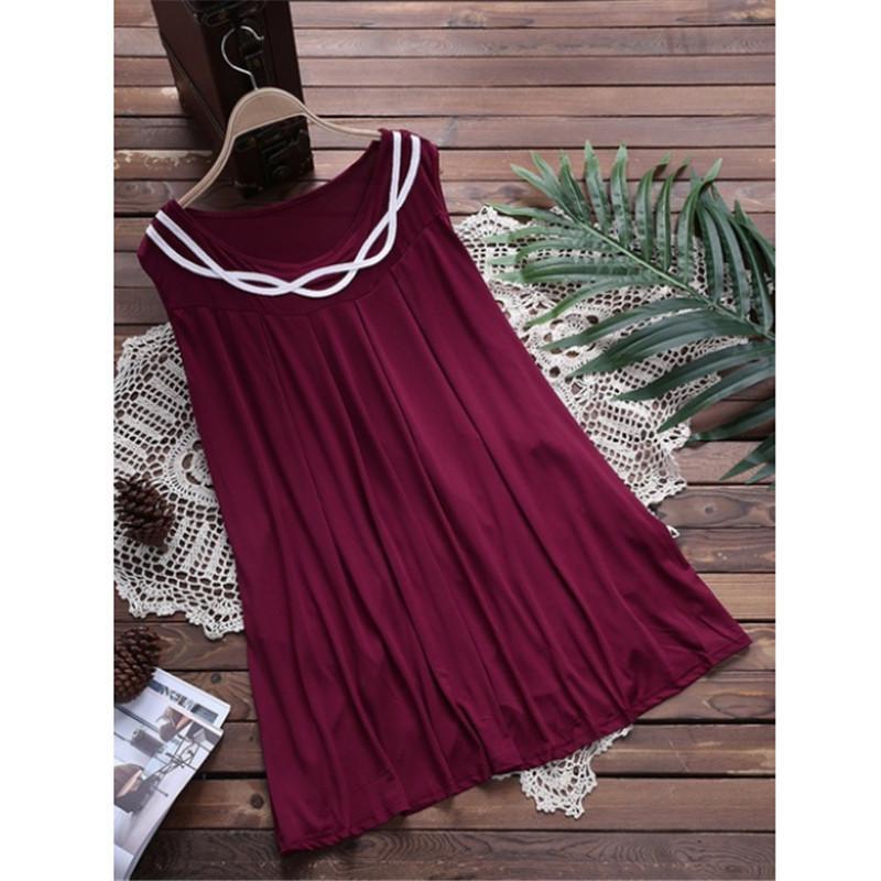 Sleeveless Pleated Neck Accent Top-Dark Red-Theone Apparel