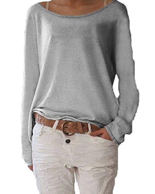 Slouchy Off Shoulder Casual Sweater-Gray-Theone Apparel