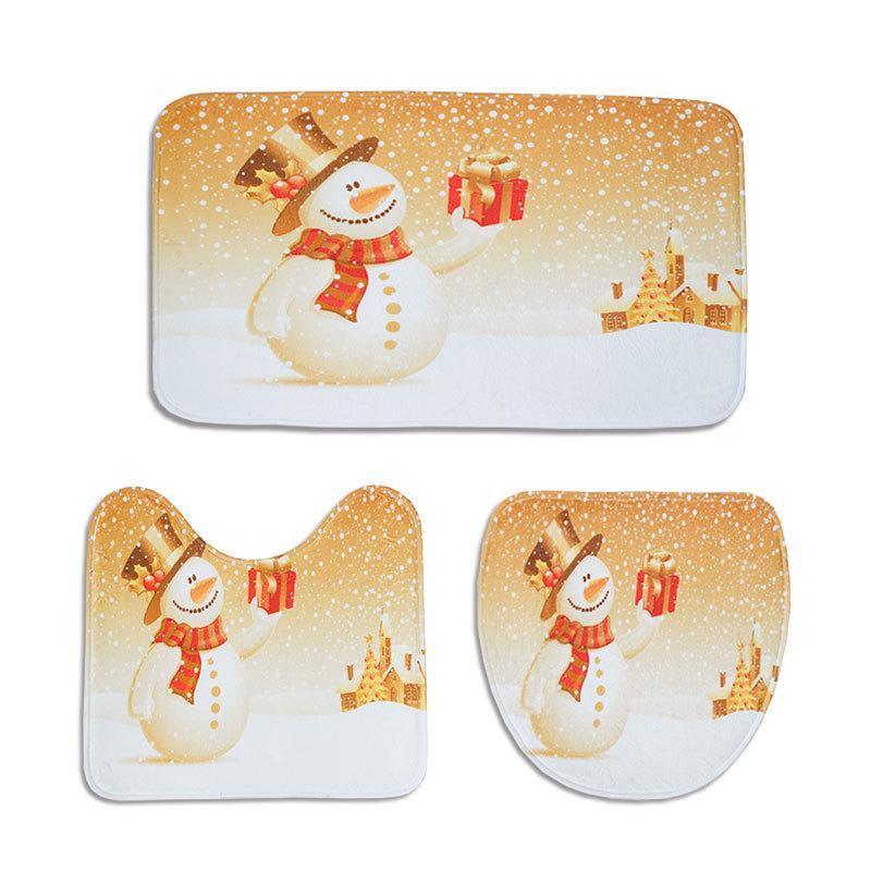 Smiling Snowman Christmas Bath Mat Set-621-0039-S1-Theone Apparel