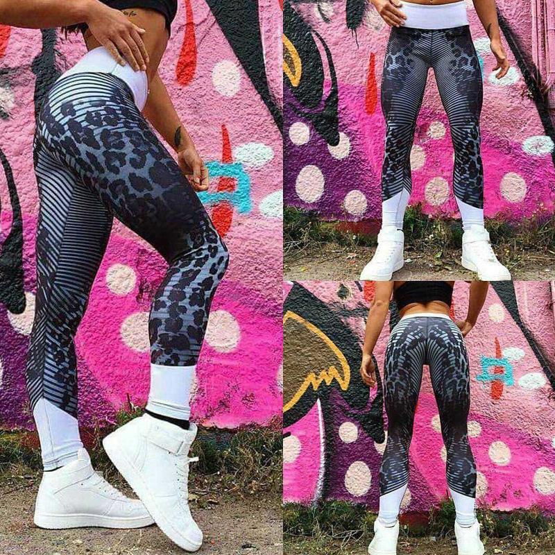 Sporty Cheetah Striped Gym Leggings-Black-Theone Apparel