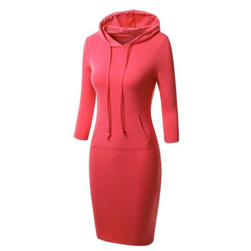 Sporty Drawstring Hood Sweater Dress