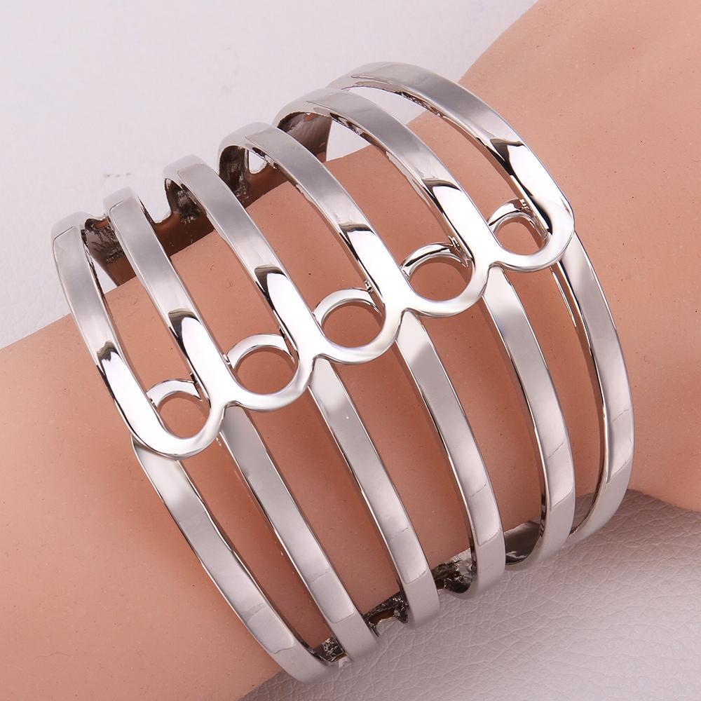 Striped Openwork Alloy Womens Bracelet-White-Theone Apparel