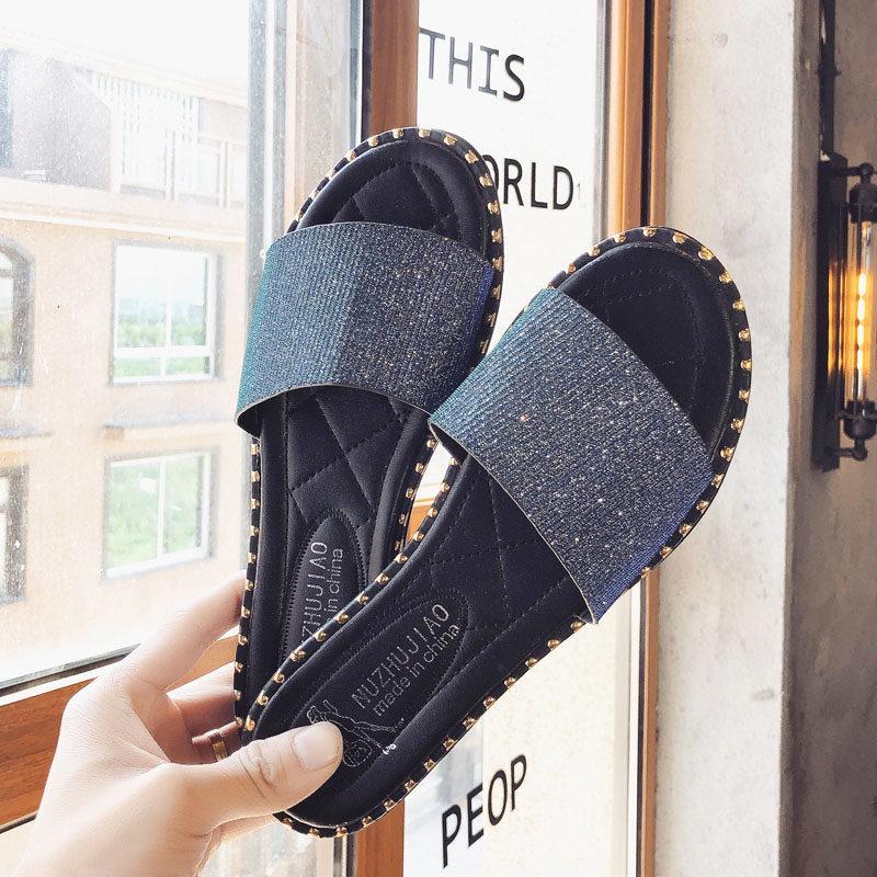 Stud trim glitter dia slippers