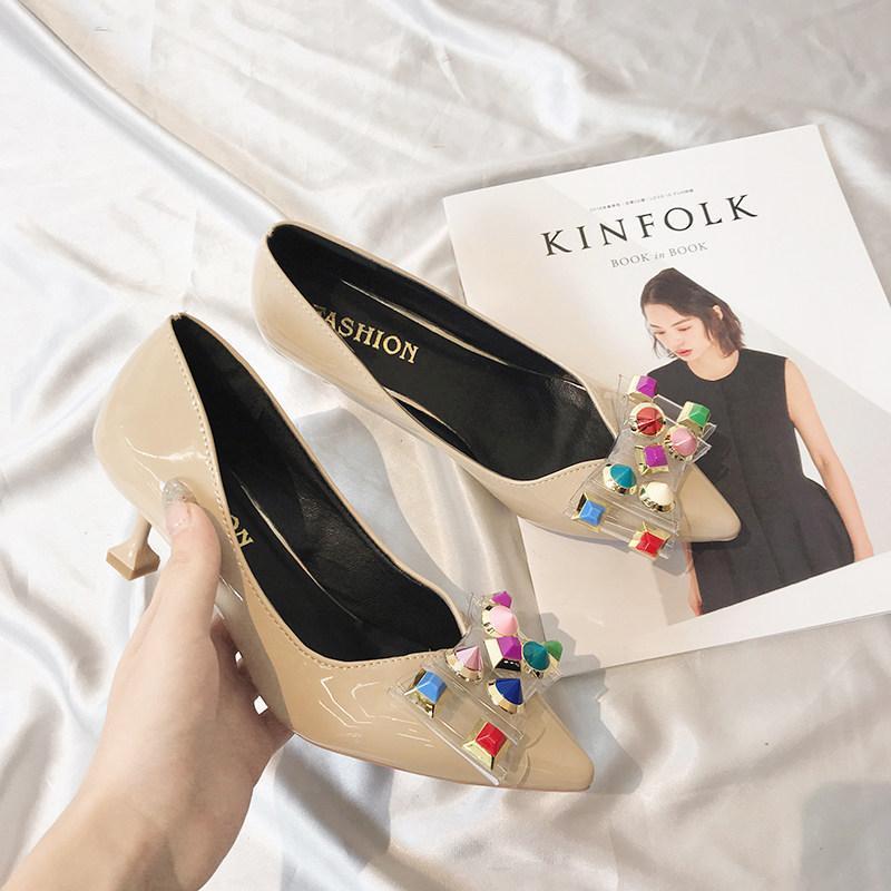 Studded Clear Bow Kitten Heels-Khaki-Theone Apparel