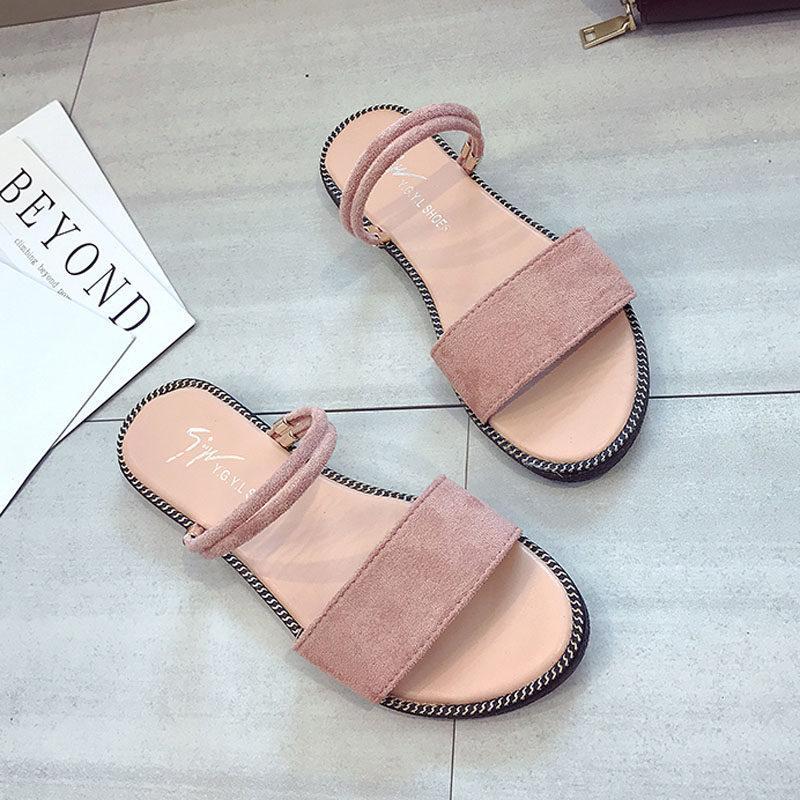 Suede Band Slide On Sandals-Pink-Theone Apparel