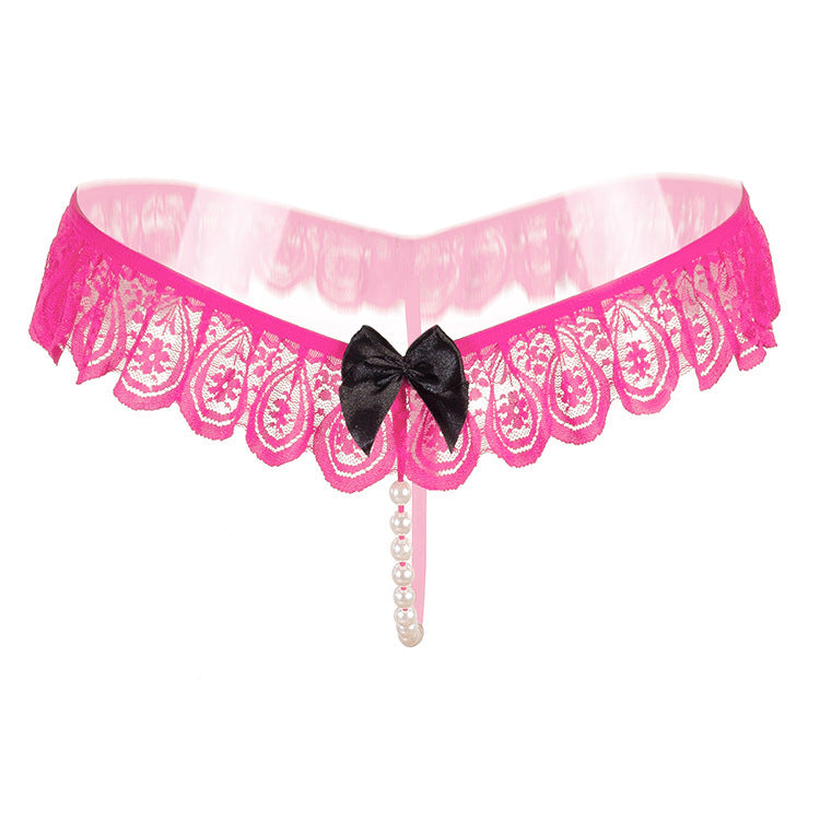 Teardrop Lace Peekaboo Pearl G String-Rose Red-Theone Apparel