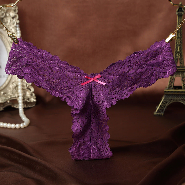 Thick Lace Band Thong with Bow Detailing-Purple-Theone Apparel