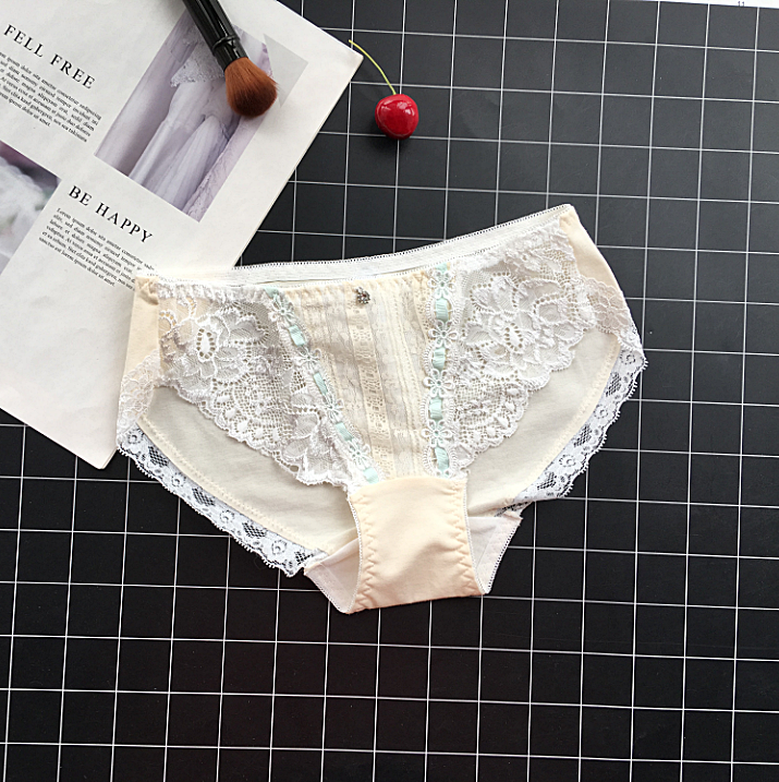Traditional Cotton Semi Transparent Lace Panties-Yellow-Theone Apparel