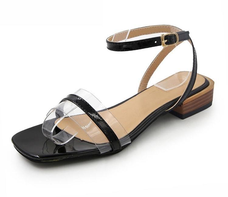 Transparent Strap Square Toe Sandals-Black-Theone Apparel