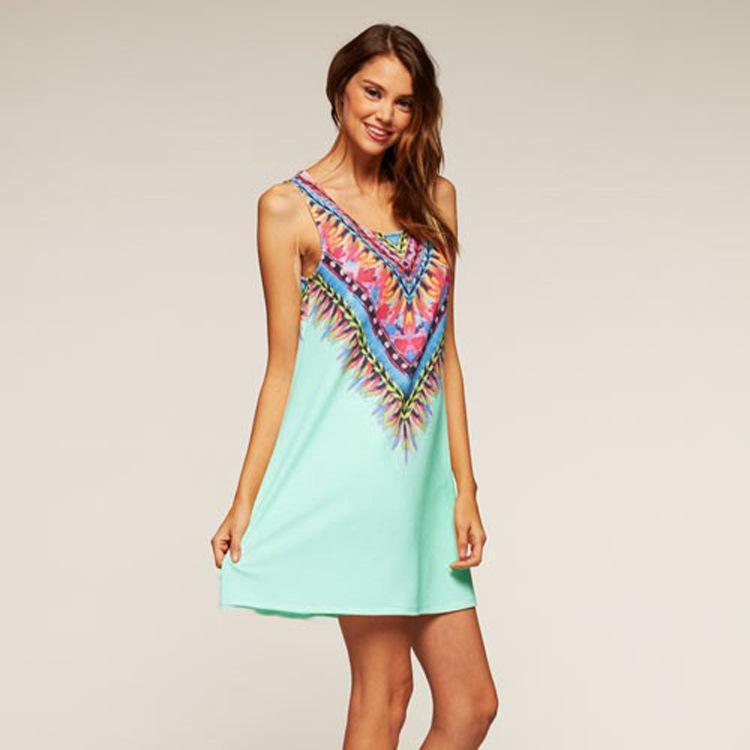 Tribal Print White Teepee Dress-Green-Theone Apparel