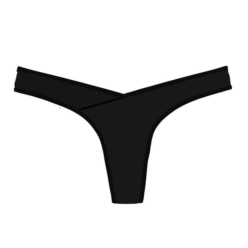 Trimmed Crisscross Thong Panty-Black-Theone Apparel
