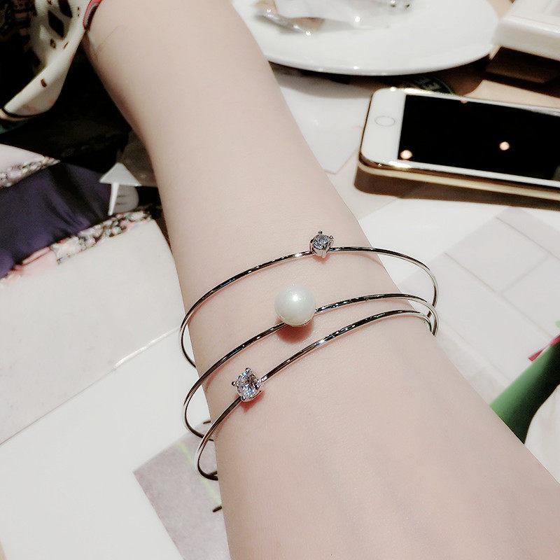 Triple Stack Sparkle Pearl Bracelet-Silver-Theone Apparel