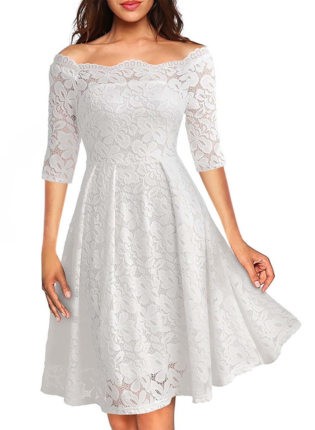 Floral Lace Overlay Off-Shoulder Dress