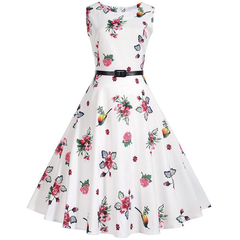 Hummingbird Floral Print a Line Dress